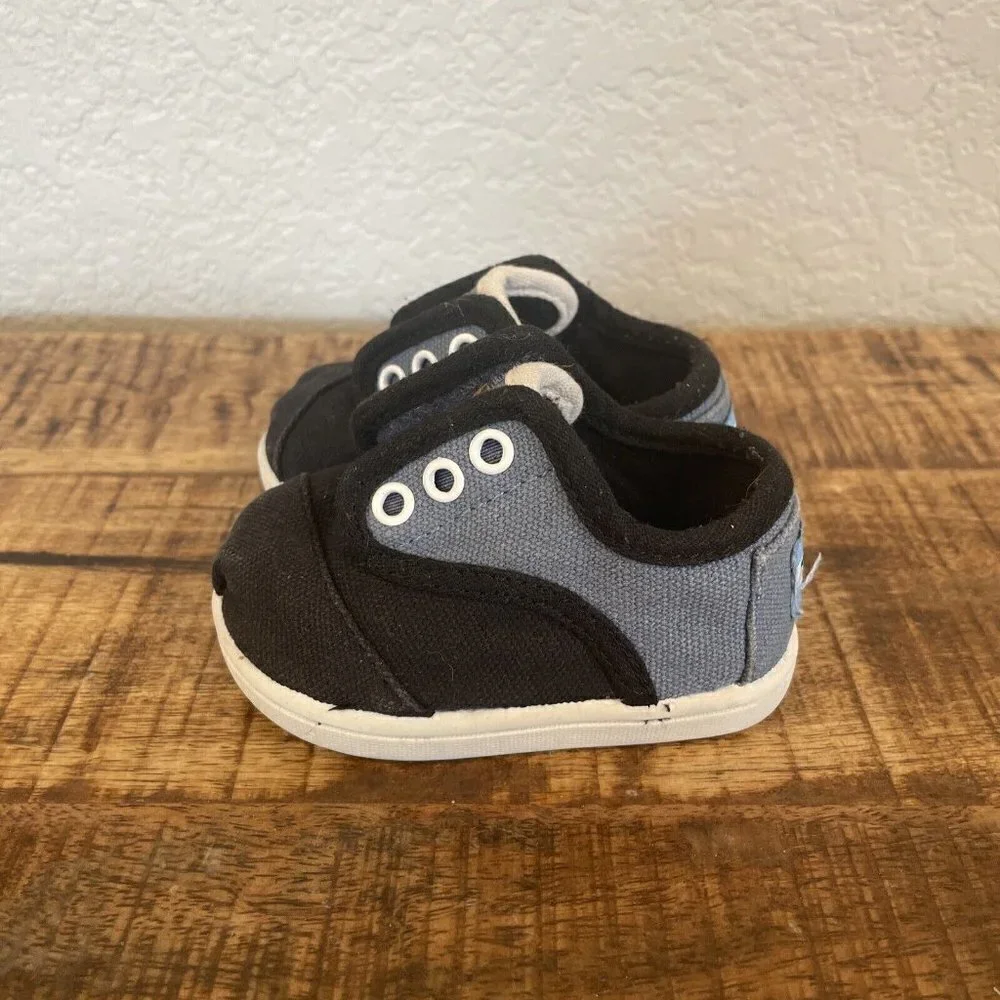 Toms Infant Baby T3 3 Black Blue Black Canvas Shoes Sneakers Toddler Slip On